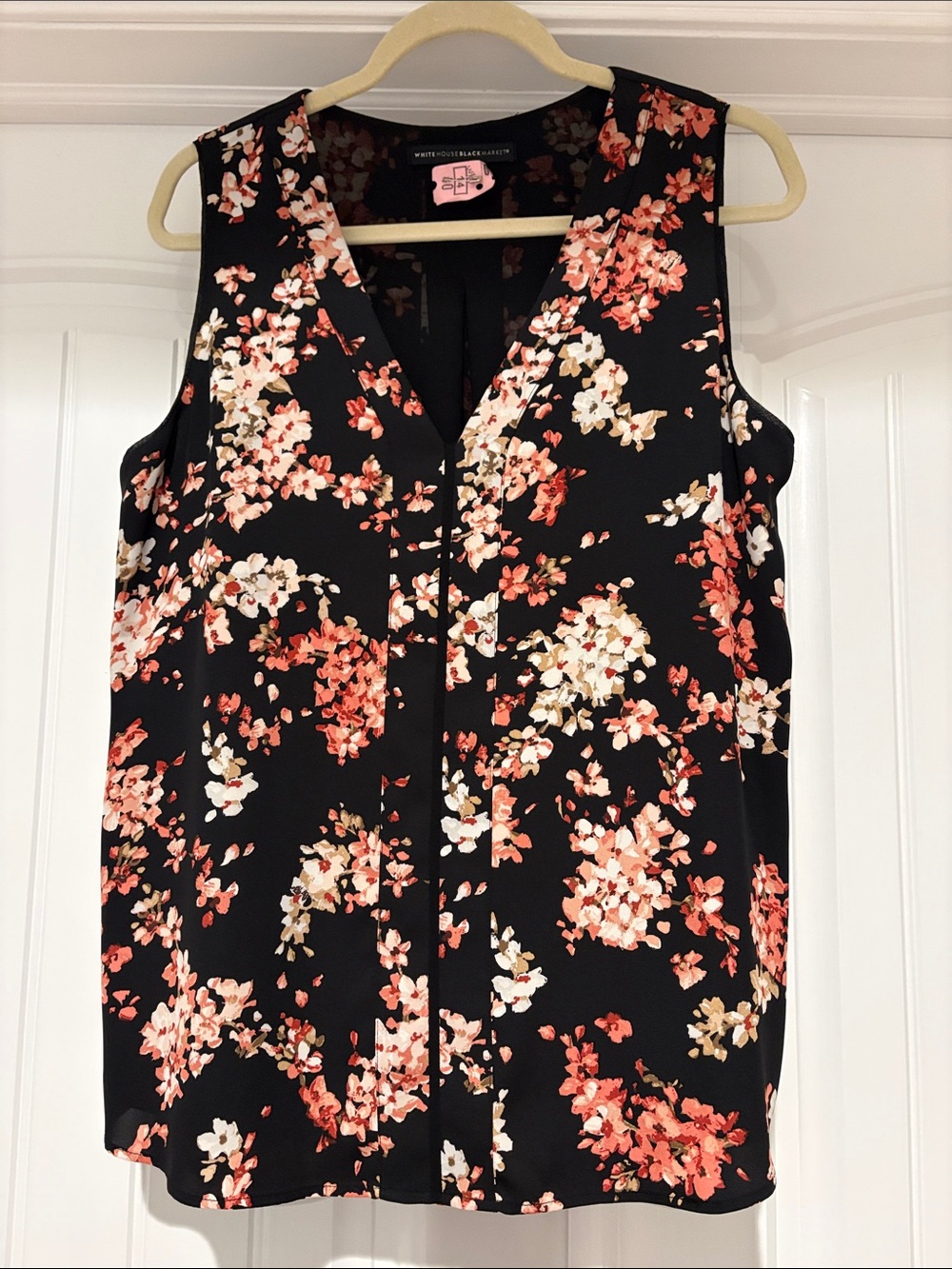 White House Black Market - Black Floral V-Neck Sleeveless Blouse